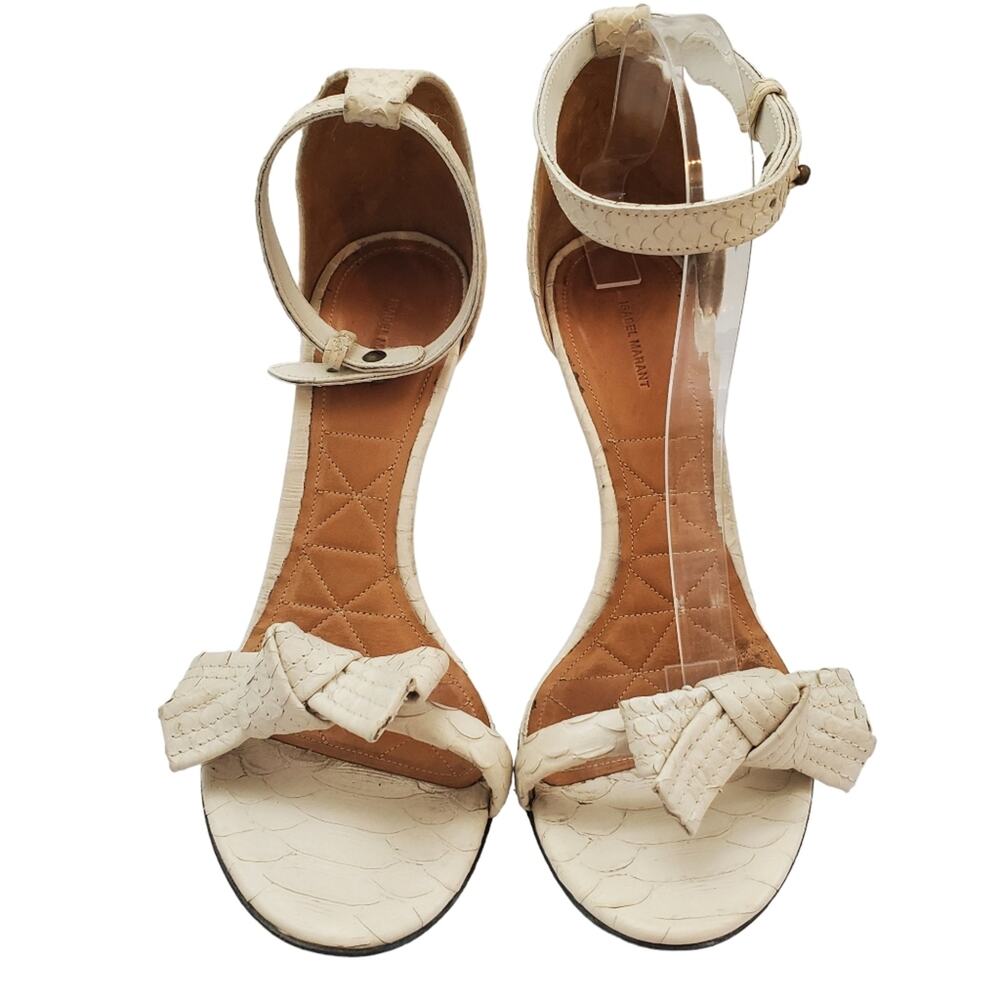 Isabel Marant "Dore"  White Python Bow Ankle Strap Heels (41)